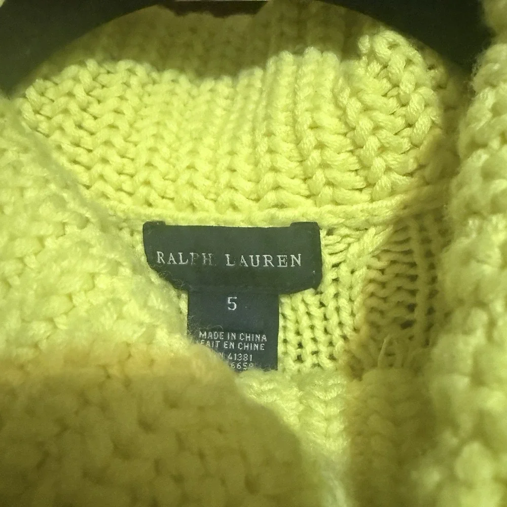 Ralph Lauren Black Label Girls Cable Knit Turtleneck Sweater Yellow Sz 5 Prep